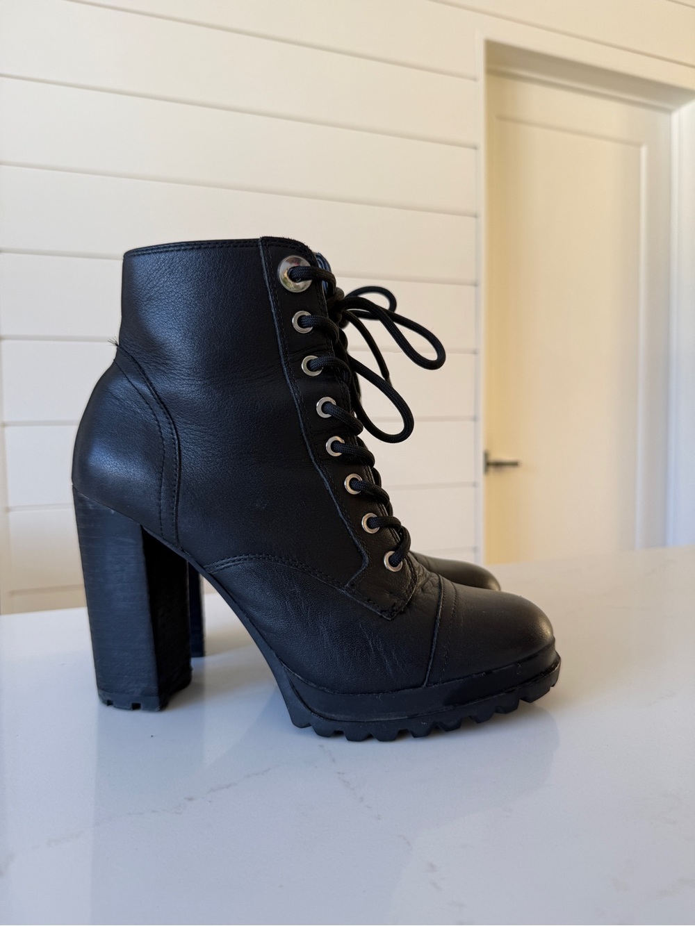 Aldo Black Lace-Up Block Heel Ankle Boots